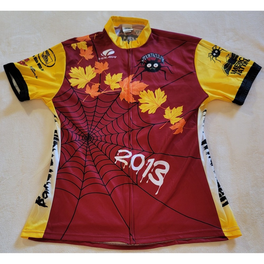 Voler‎ Cycling Jersey Womens 2XL Maroon Yellow Spooktacular 2013 Spider Web Zip